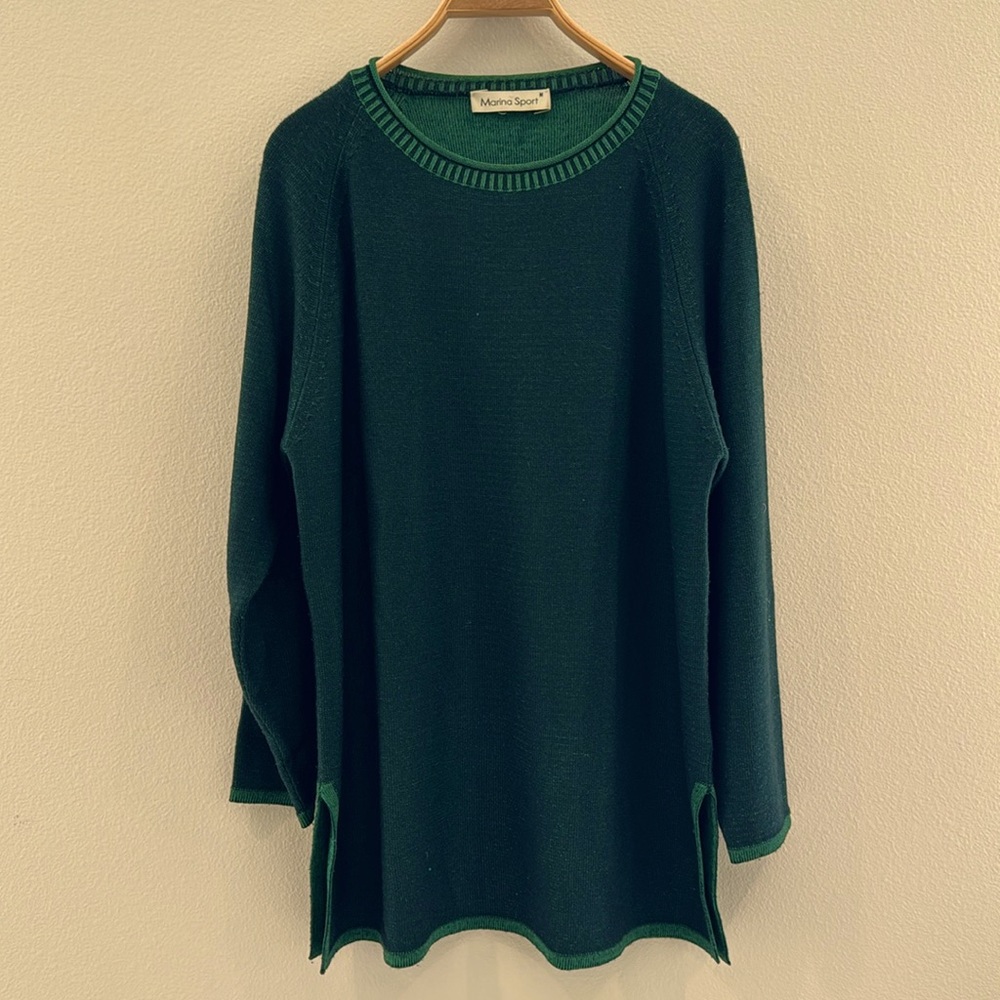 Max Mara Marina Sport Woven Green & Black Wool Viscose Knit Relax Tunic - EUC